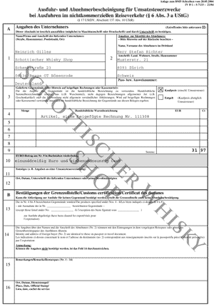Ausfuhrbescheinigung Schweiz