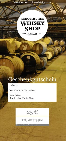 Geschenkgutschein mit Whiskyfässern und Freitext